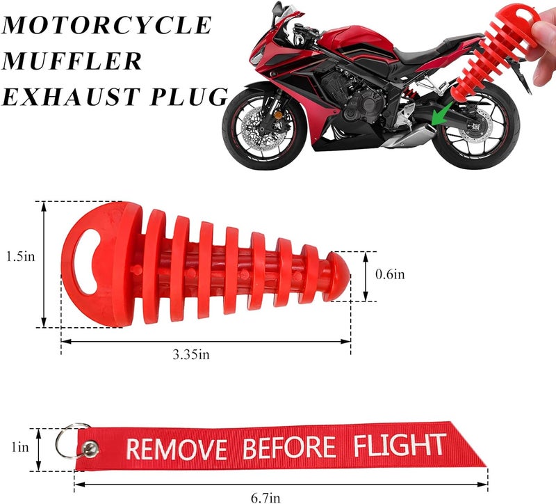 MUQIDA 2 PCS Muffler Exhaust Wash Plug, 0.6"-1.5" Motorcycle Exhaust Tail Pipe Washing Plug with Streamer, Rubber Silencer Wash Protector for 2 Stroke Motorcycle Dirt Bike ATV (Red) - Image 2